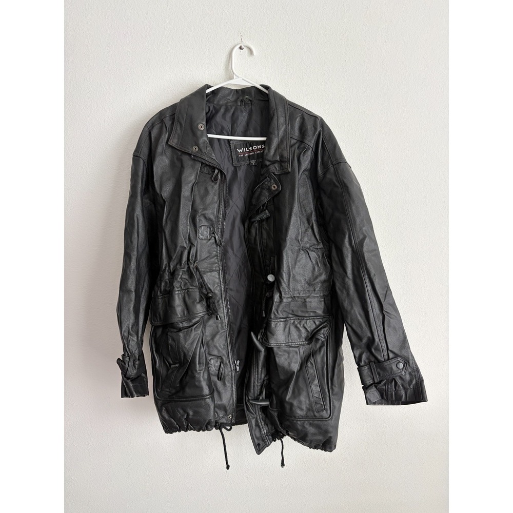 Vintage Wilsons Leather Jacket Men Small Black Quilted Lined Toggle Button Biker